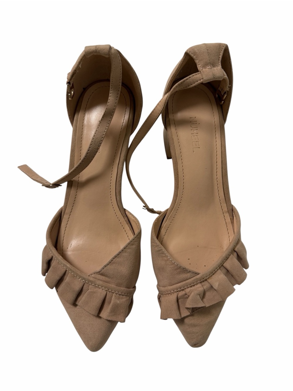 Nude Suede Ruffle Pointed-Toe Heels